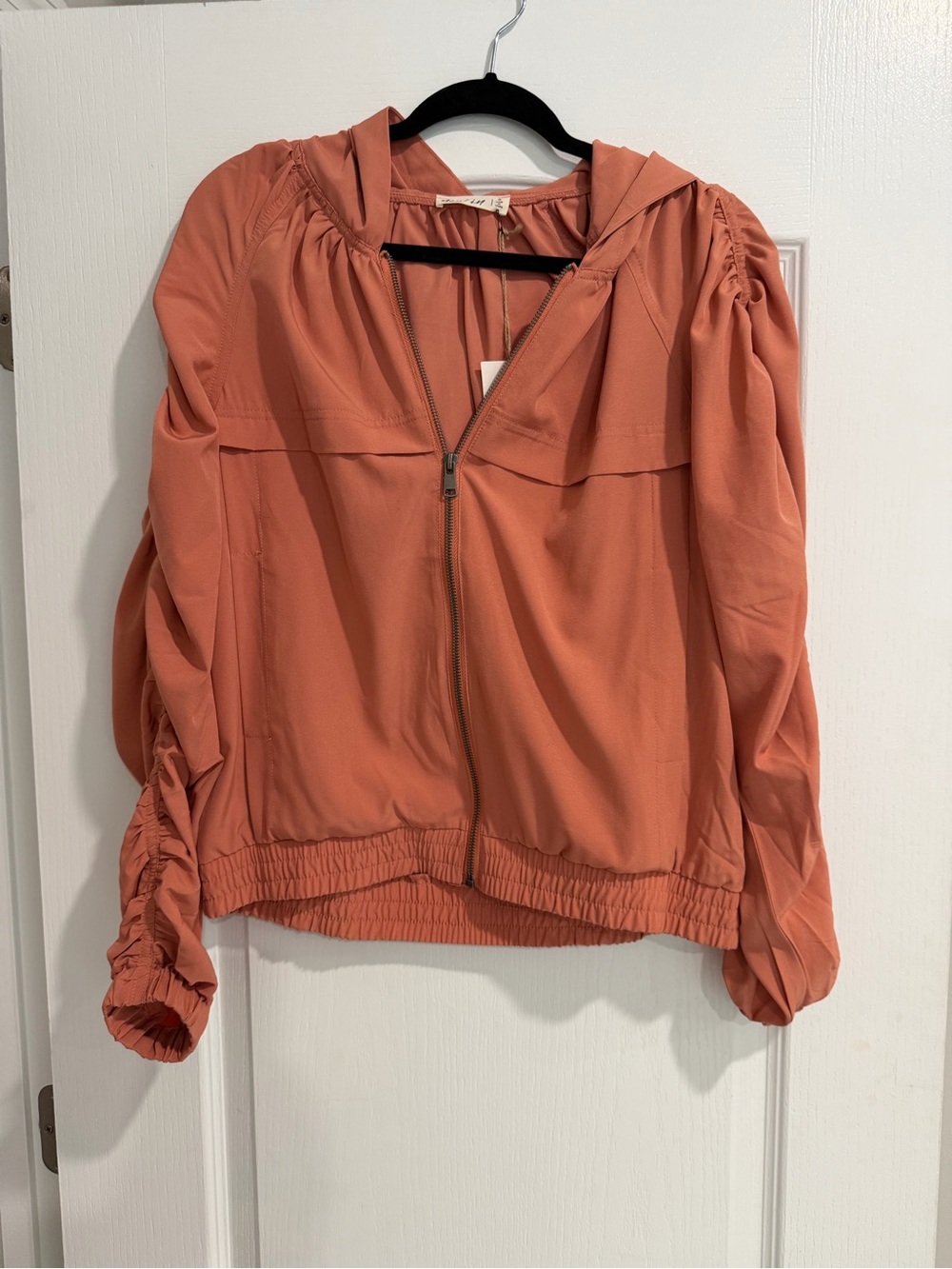 Lightweight Hooded Bomber Jacket in Burnt Orange